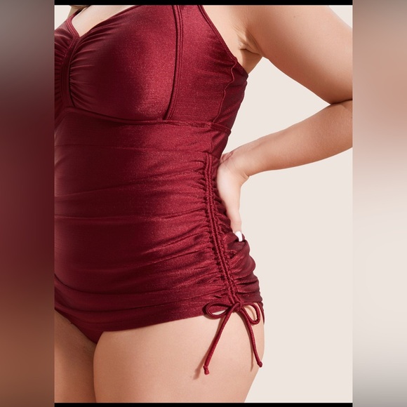 Bloomchic 5x Swimsuit Ruched Drawstring Heart Neckline Onepiece NWT - Picture 5 of 14